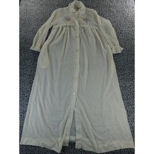 VTG‎ Iris Lingerie Embroidered Floral Lace Trim Long Nightgown Robe Sheer Button